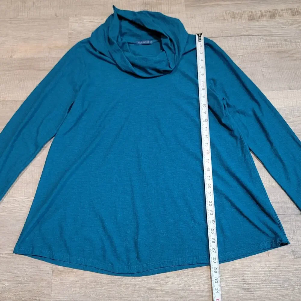 Cut Loose Linen Cotton Blend Cowl Neck Size XL Blue Green Tunic Top Boho - Picture 6 of 7